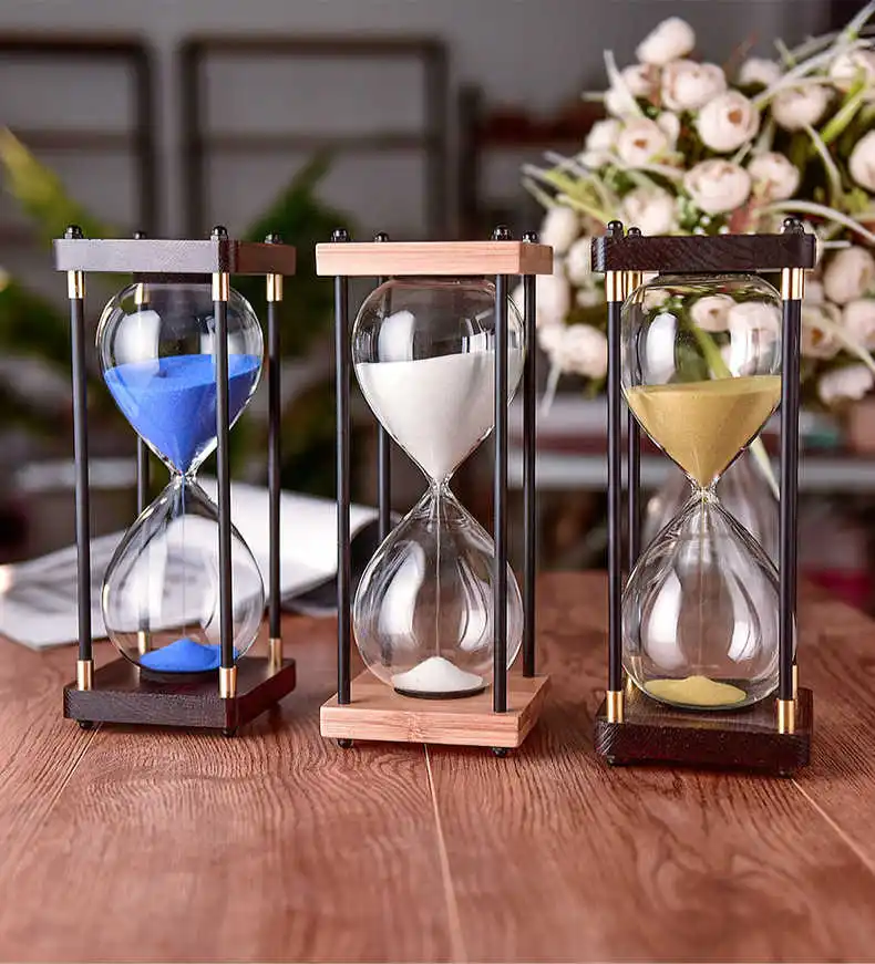 

Square Wood Bottom Glass Hourglass 30 Minutes Time Timer Interesting Home Ornaments Sandglass Kitchen Hour Meter Blue Sand Clock