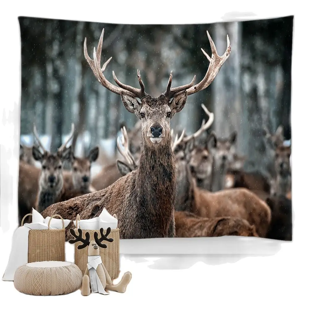 

Elk Wall Tapestry Wall Hanging Mandala Psychedelic Forest Reindeer Pattern Tapestries Carpets Bedroom Living Home Decor Blanket
