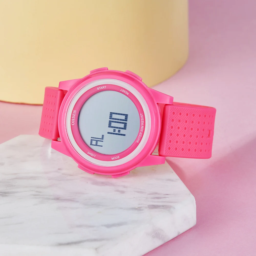 OHSEN цифровые женские часы милые розовые светодиодные наручные силиконовый