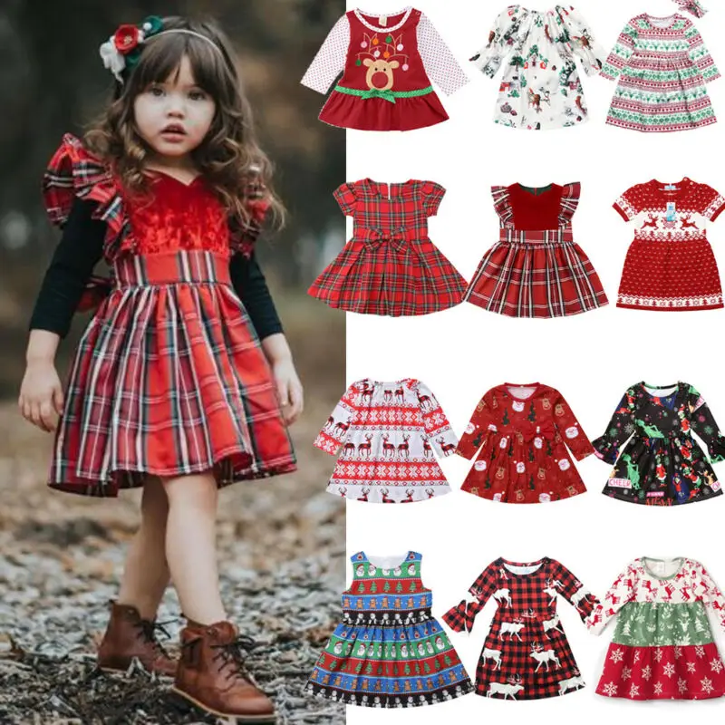 Рождественское платье с длинными рукавами для маленьких девочек платья