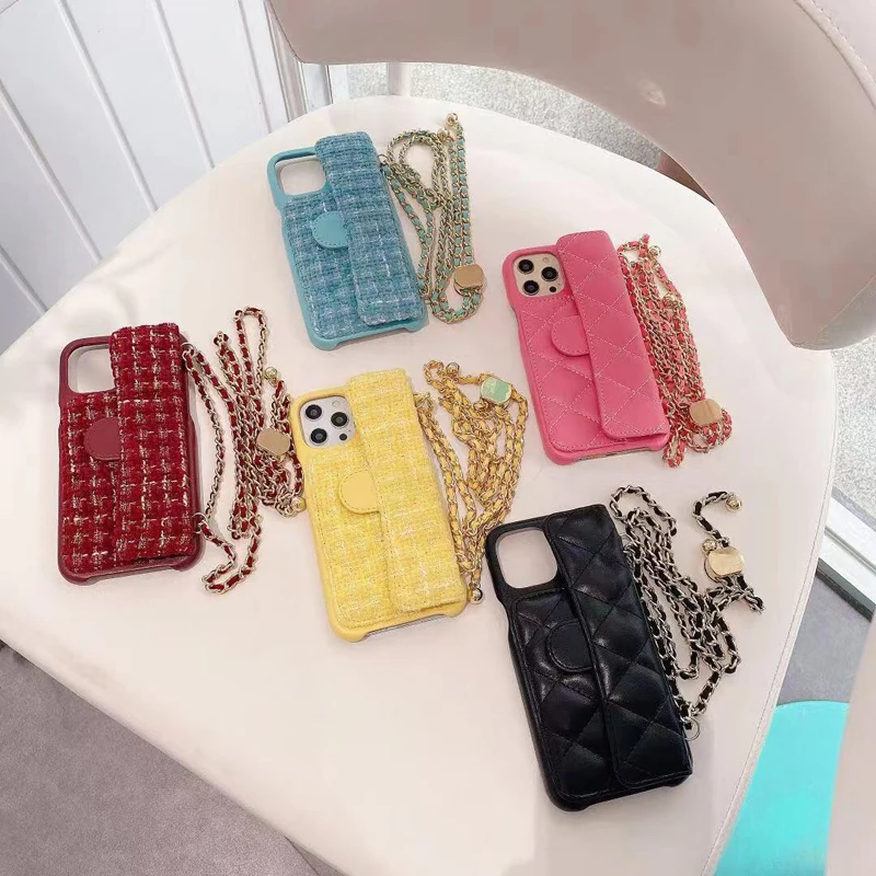 

Luxury PU lambskin lady's slung chain card bag for iPhone 12 Mini 11 Pro XS Max 7 8 Plus XR CC Back Cover Accessory phone case