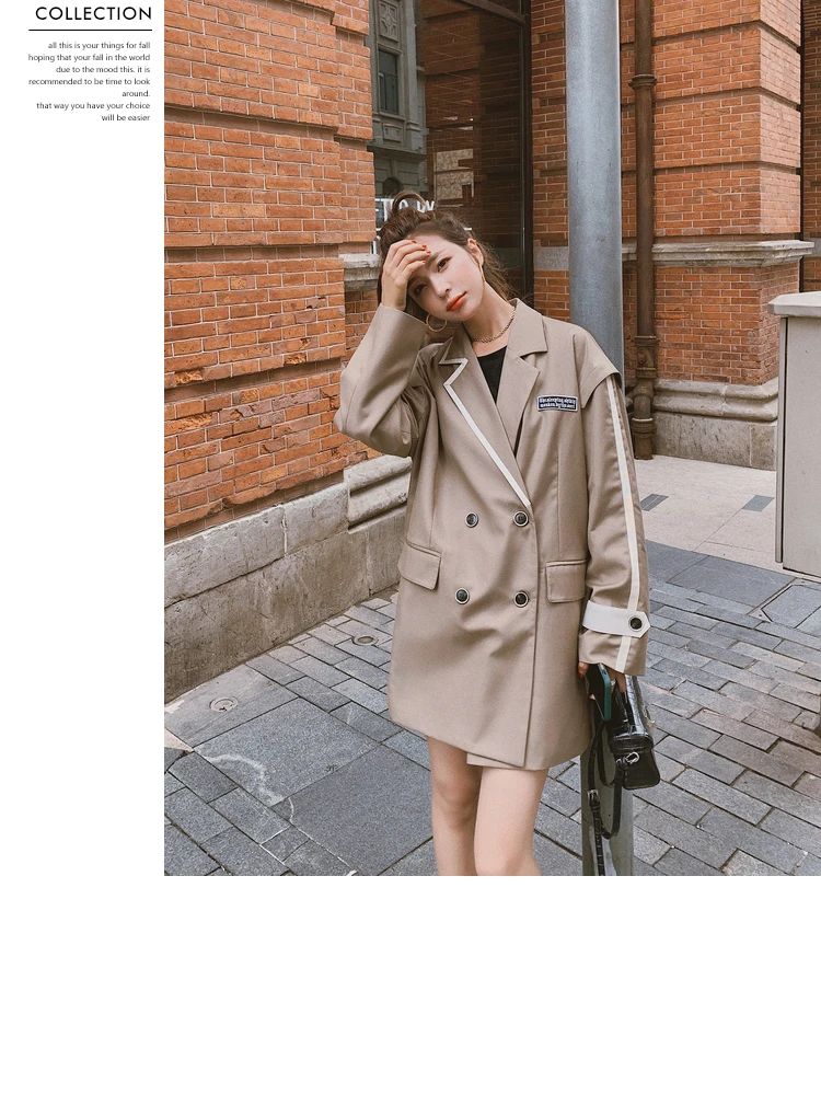 

Women Blazers Jacket Spring Autumn Loose Casual Double Breasted Suit Coat Office Lady Elegant Chic Korean Plus Size Outerwear
