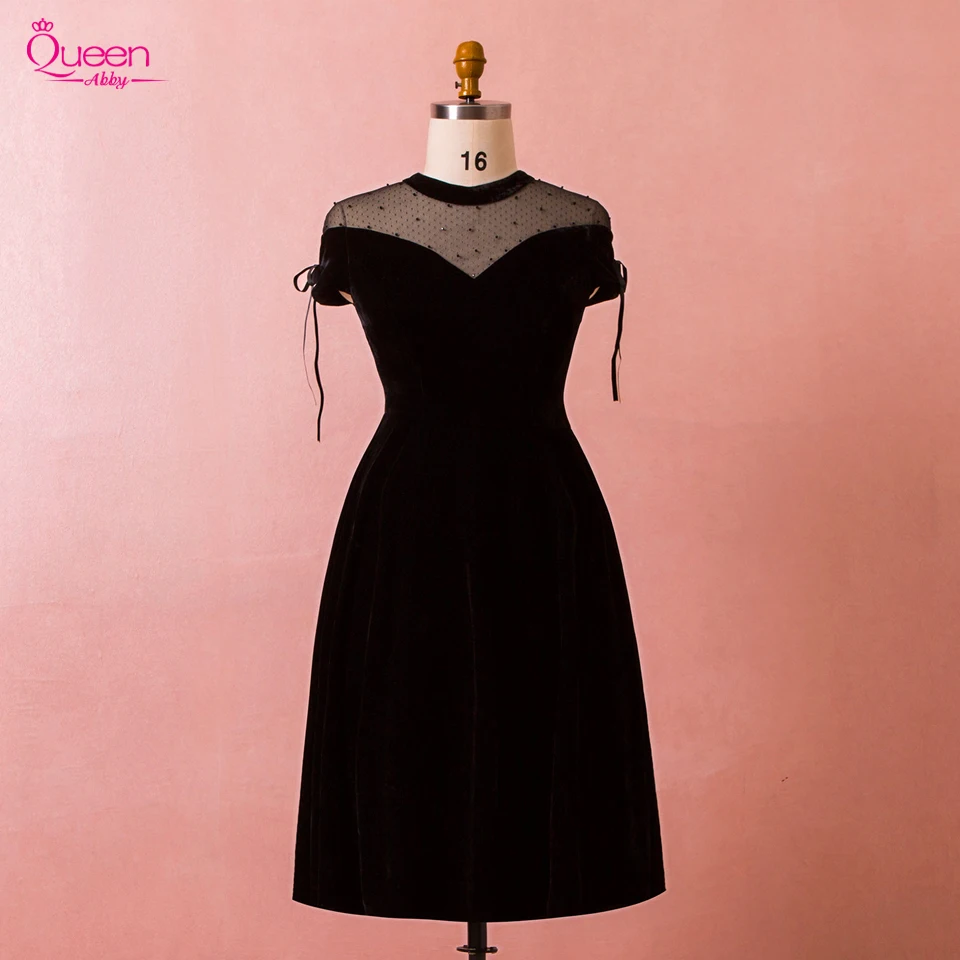 Evening Dresses Black dress A-line V-neck Knee-length Bow Wedding Guest Party Gowns Long Prom Dress |