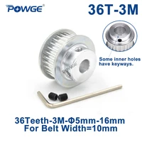 powge 36 teeth htd 3m timing pulley bore 566 35781012141516mm for width 10mm 3m synchronous belt htd3m 36teeth 36t