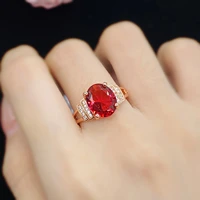 2021 fashion temperament oval simulation red tourmaline gem rose gold color treasure adjustable ring for women jewelry wholesale