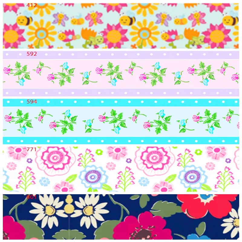 Корсажная лента с цветочным принтом атласная 50 ярдов/Лот 100% полиэстер FL02|Ленты