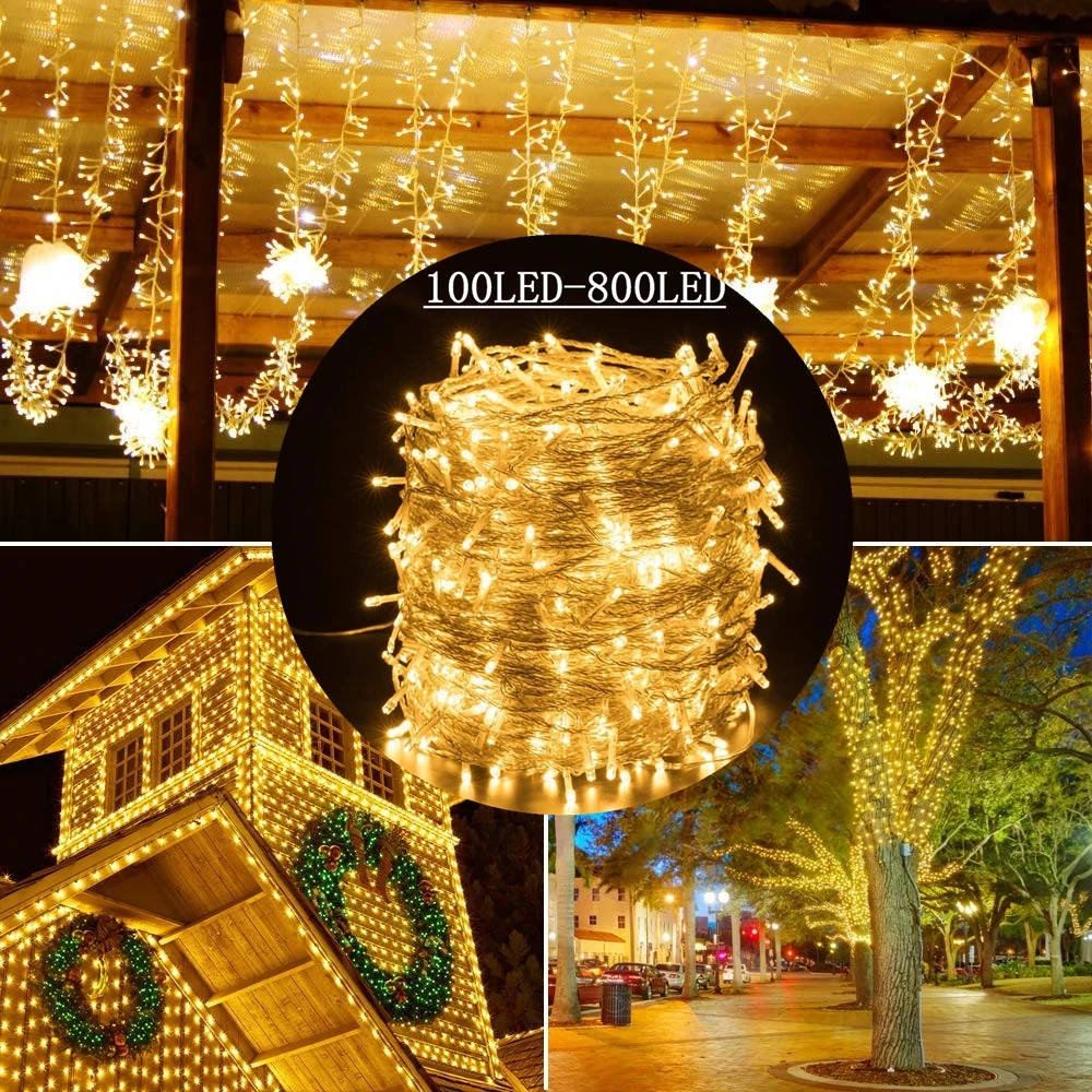 Рождественская светодиодная гирлянда с вилкой ЕС/США 100led 800led 9 цветов для