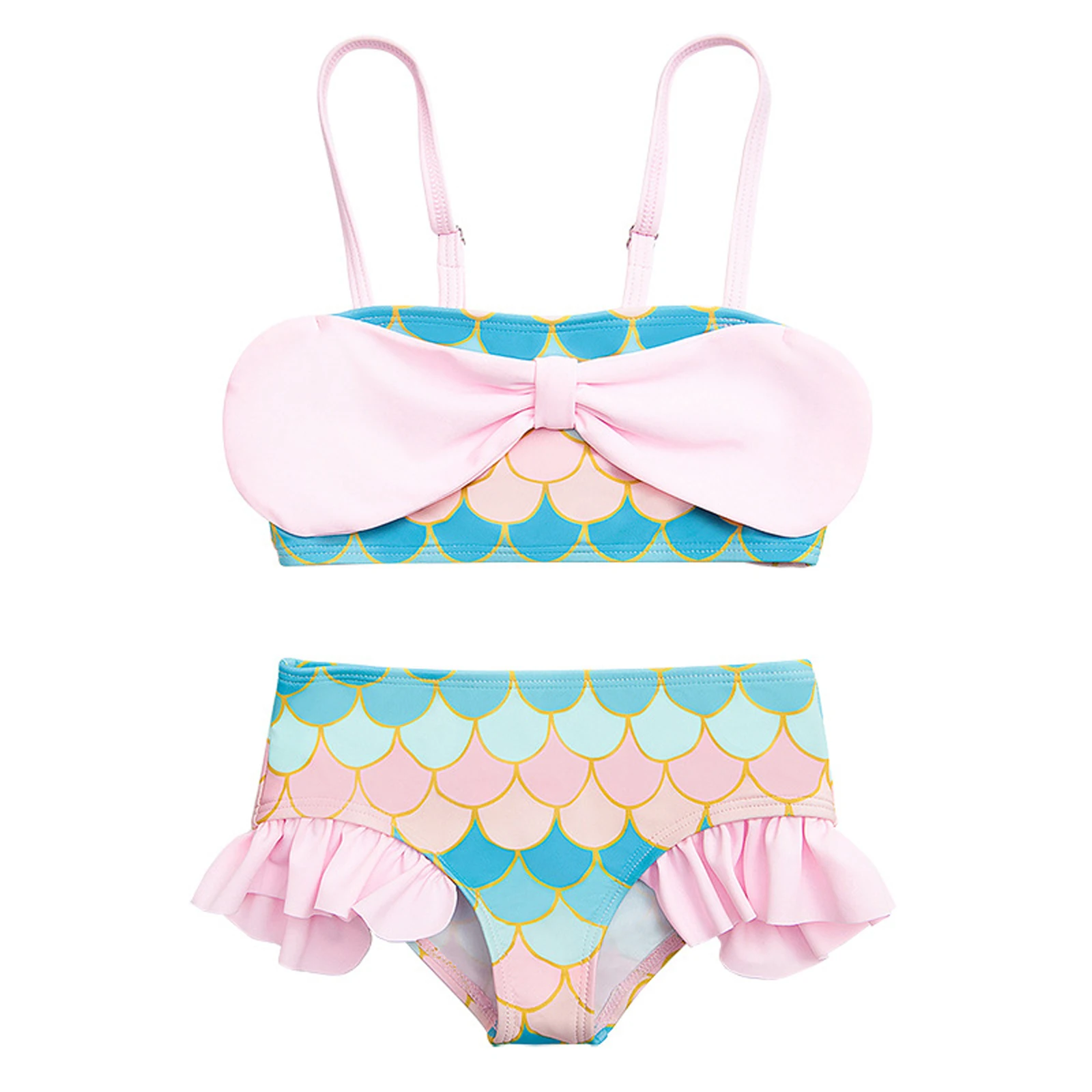 

Toddler Girl Pattern Printing Two-pieces Swimsuit, Baby Square Collar Sleeveless Bodysuit + Briefs Suit