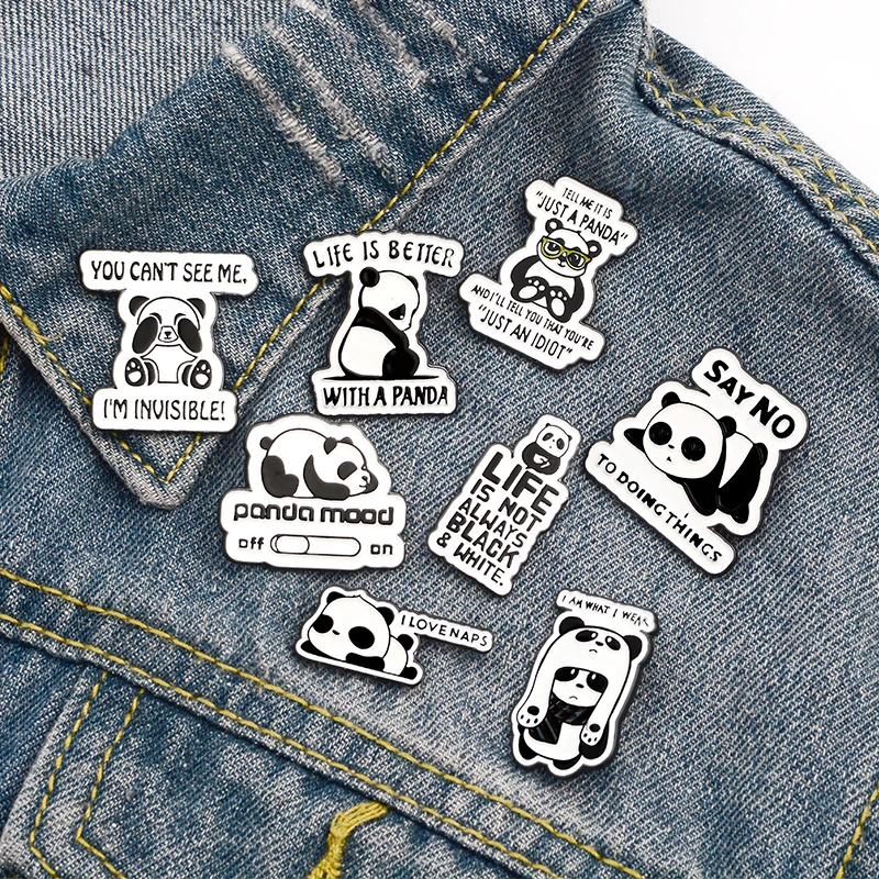

Cute Cartoon Lazy giant panda personality interesting text brooch badge enamel backpack lapel pin hat jewelry gift for friends