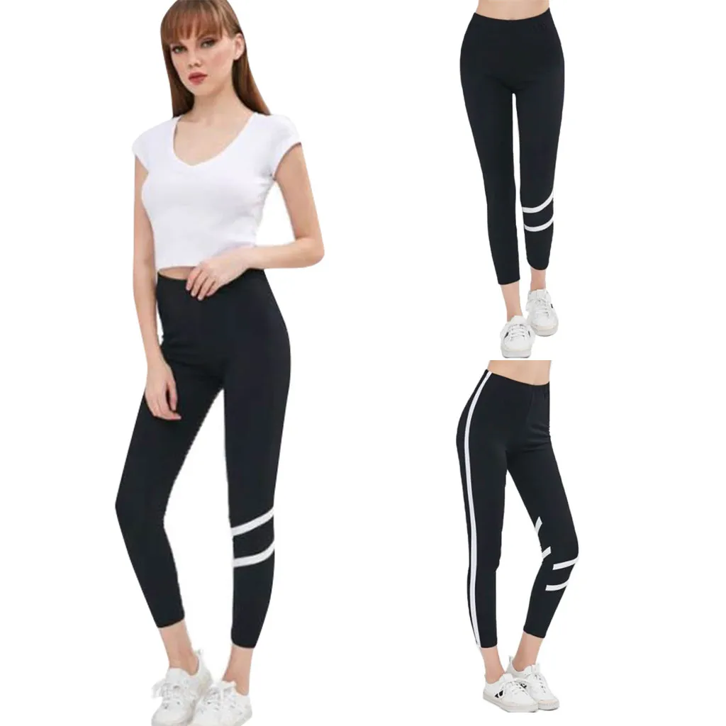Feitong женские брюки с высокой талией эластичные штаны для бега фитнес леггинсы