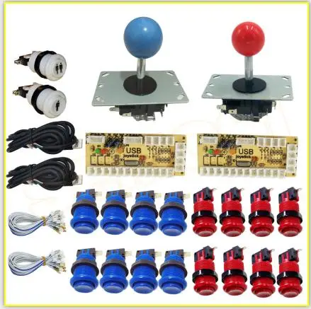 Blue and Red kit Американский стиль аркадная Кнопка джойстик DIY Набор для аркадной машины, 2 игрока для Pandora Box Fighting игровой автомат - Цвет: Blue and Red kit