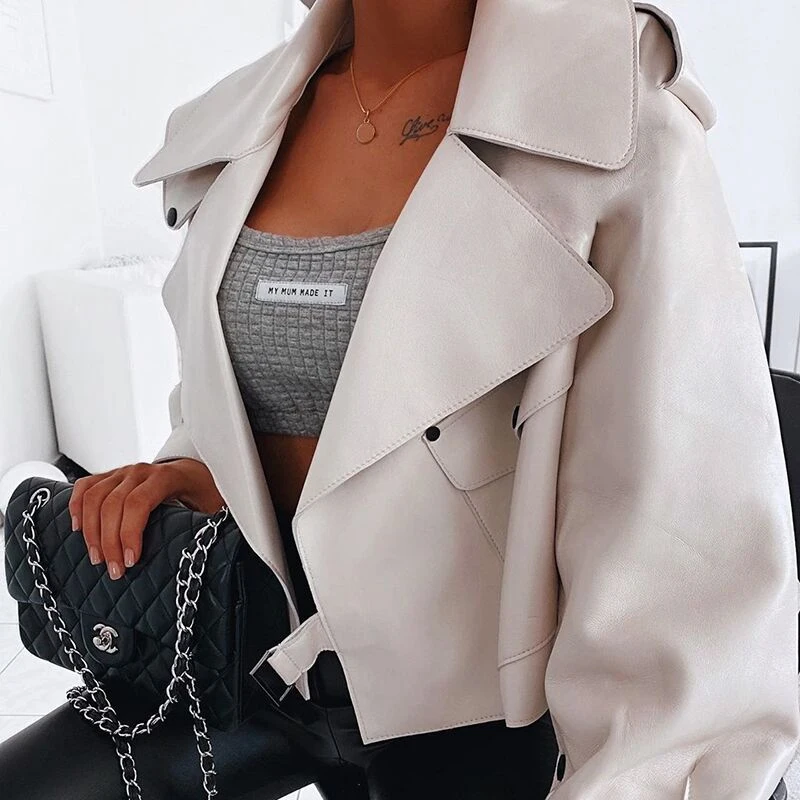 Кожаная женская куртка 2019 мотоциклетная Женская уличная черного цвета из