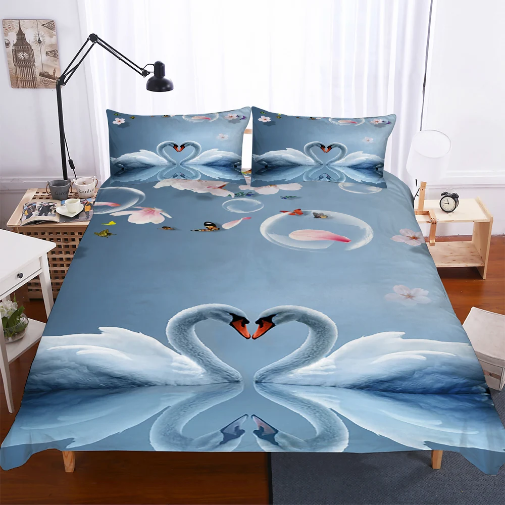 

Swan Heart-shaped 3D Printed Bedding Set Duvet Cover And Quilt Cover Pillowcase Bedroom Kid’s Room Decorate