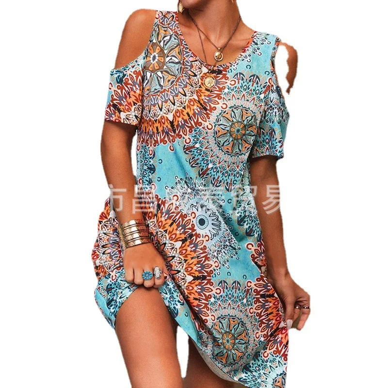 

2021 summer new style strapless loose printed dress women