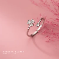 real 925 sterling silver dainty zircon flower and heart open rings for women girls hypoallergenic jewelry