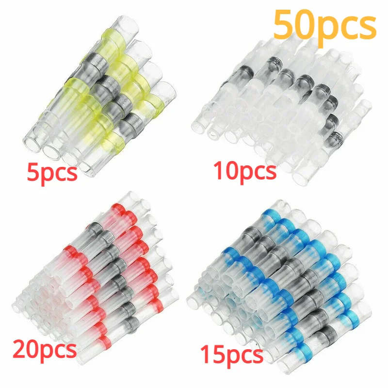 30/50/100Pcs Heat Shrink Solder Sleeve Seal Terminal For Wire Connector Waterproof Insulated Butt Terminals Connectors KIT | Обустройство