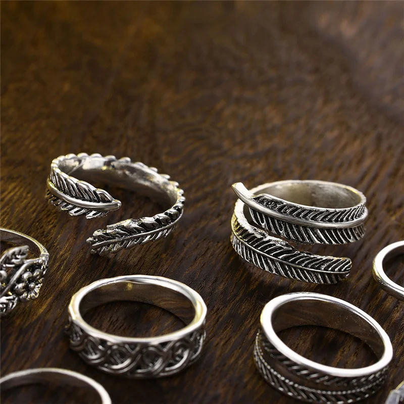 9 шт./компл. винтажные резные геометрические кольца в виде стрел Листьев цветов