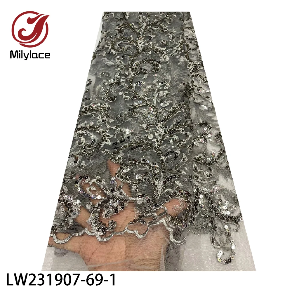 

Milylace Тяжелая вышивка бусинами ручной работы кружевная ткань новый дизайн бусины вышивка тюль сетка кружева для свадебного платья