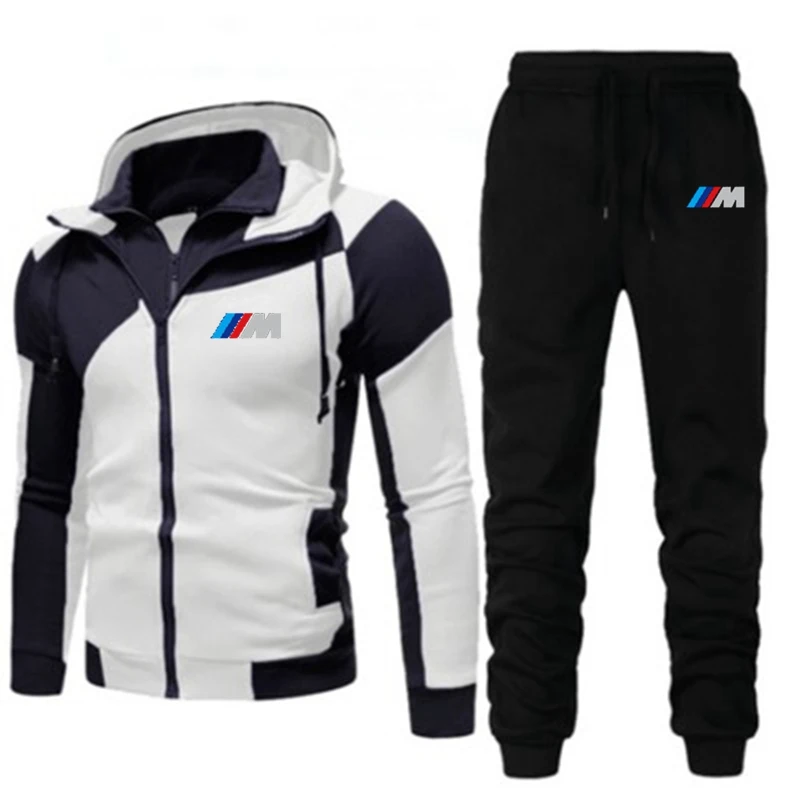 

2021New BMW Men's Print Tracksuit 2 Piece Set Hoodie and Pants Casual Sportswear