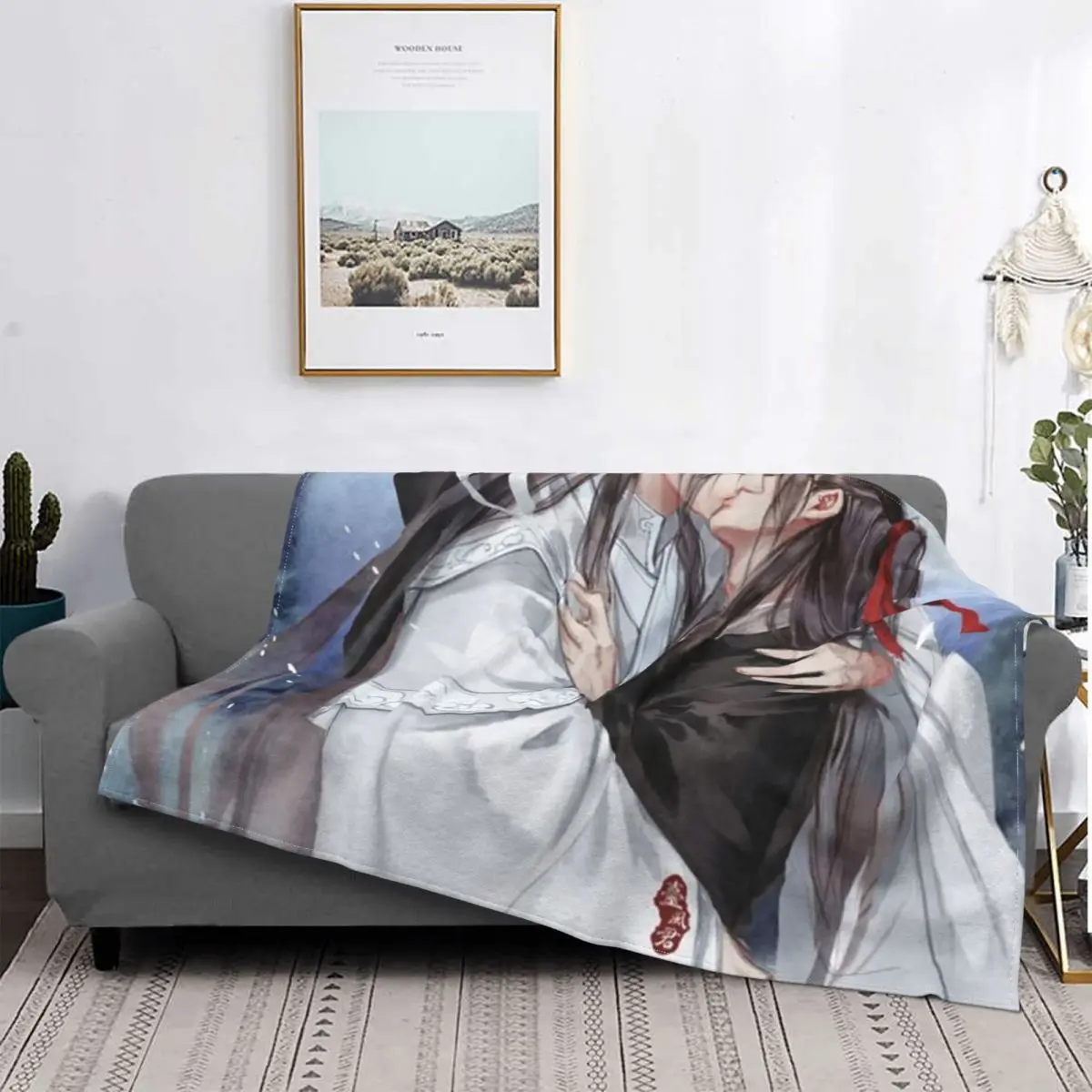 

Kissed Behind The Moon-Wangxian Blanket Mo Dao Zu Shi Winter Warm Bedspread Plush Soft Cover Fleece Spread Bedding Sofa Couch