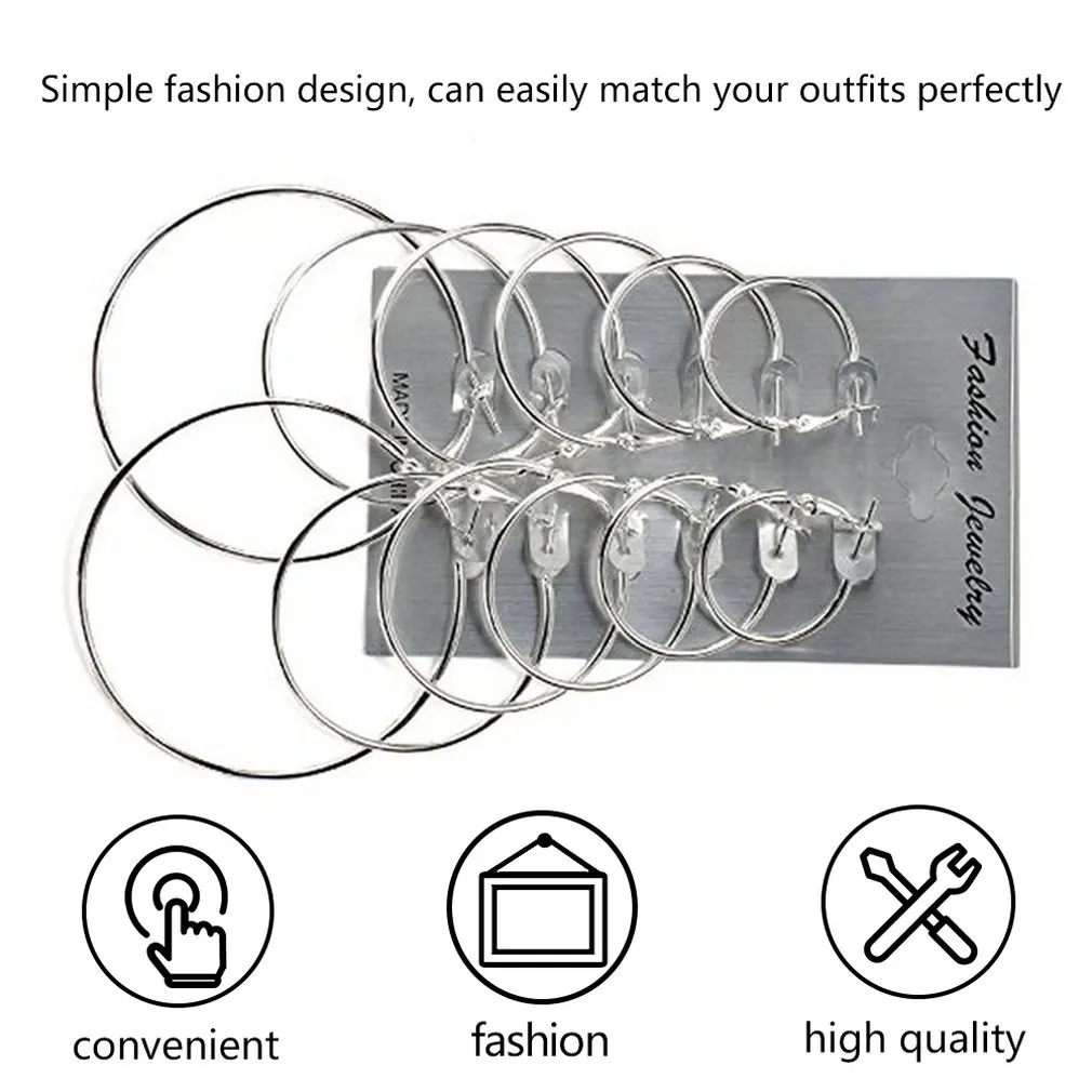 6 пар/компл. мода большой круг обруч Комплект сережек для женщин вечерние женские