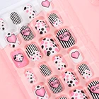Милые конфетно-розовые детские накладные ногти с мультяшным рисунком полное покрытие накладные ногти для детей дизайн ногтей для маленьких девочек декоративные ногти инструмент для маникюра