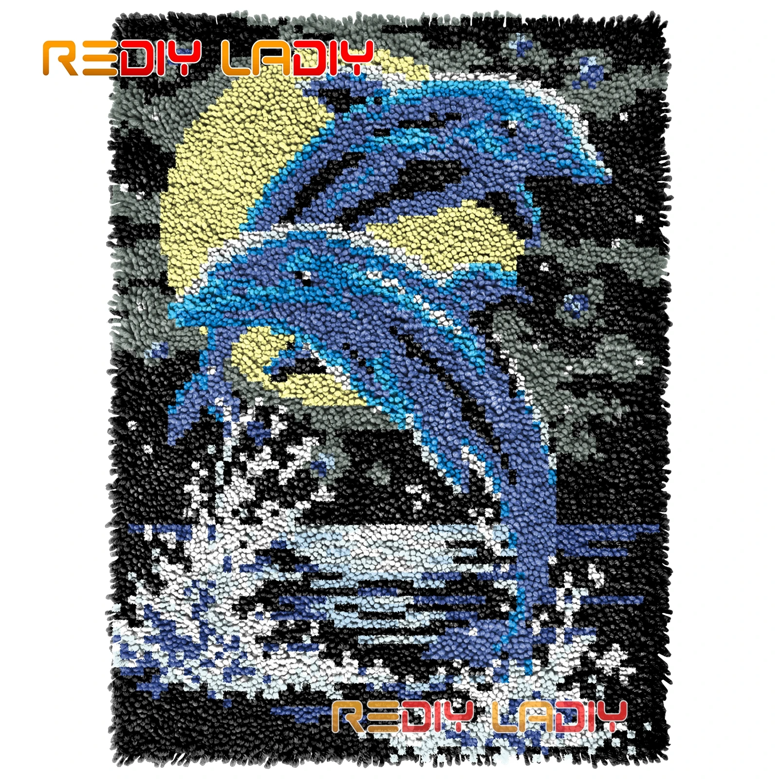 

Ковер с защелкой и двумя дельфинами, ковер «сделай сам», набор ковровых покрытий из крупной пряжи, вязаный пышный напольный коврик, вязаная ...