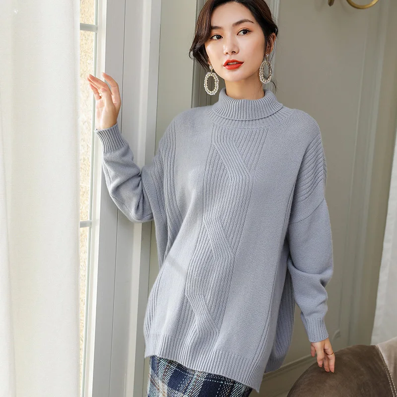 ALKMENE Женский кашемировый вязаный свитер средней длины с высоким воротом