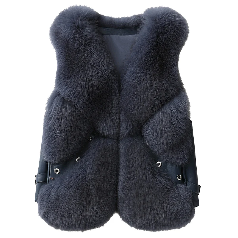 

Осенне-зимний красивый короткий жилет из лисьего меха женская модная популярная Повседневная шуба из меха
