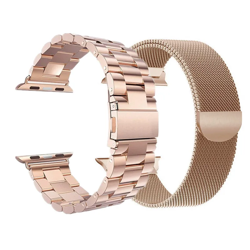 Champagne gold 2 шт. ремешок для Apple watch 44 мм 40 мм iWatch 42 мм 38 мм браслет из нержавеющей стали+ Миланская петля Apple watch 4 5 3 2 1 - Цвет ремешка: Champagne gold