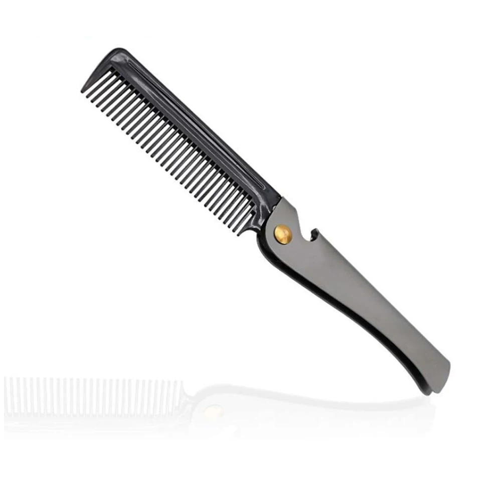 

Folding Beard Comb Pocket Hair Mustache Comb Stainless Steel Light Grey For Men Styling HairbrushCombs Hair Care Styling Tools