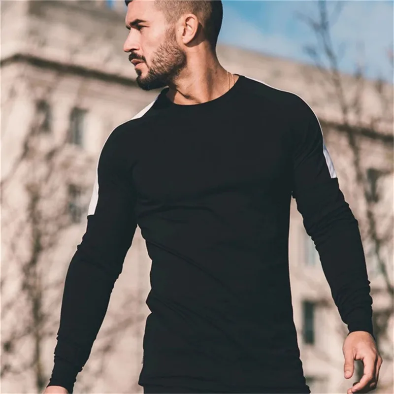 black 1 Yomeke Футболка мужская осень новая футболка с длинным рукавом и круглым вырезом Мужская брендовая одежда Модная хлопковая футболка для фитнеса Топы Одежда - Цвет: black 1