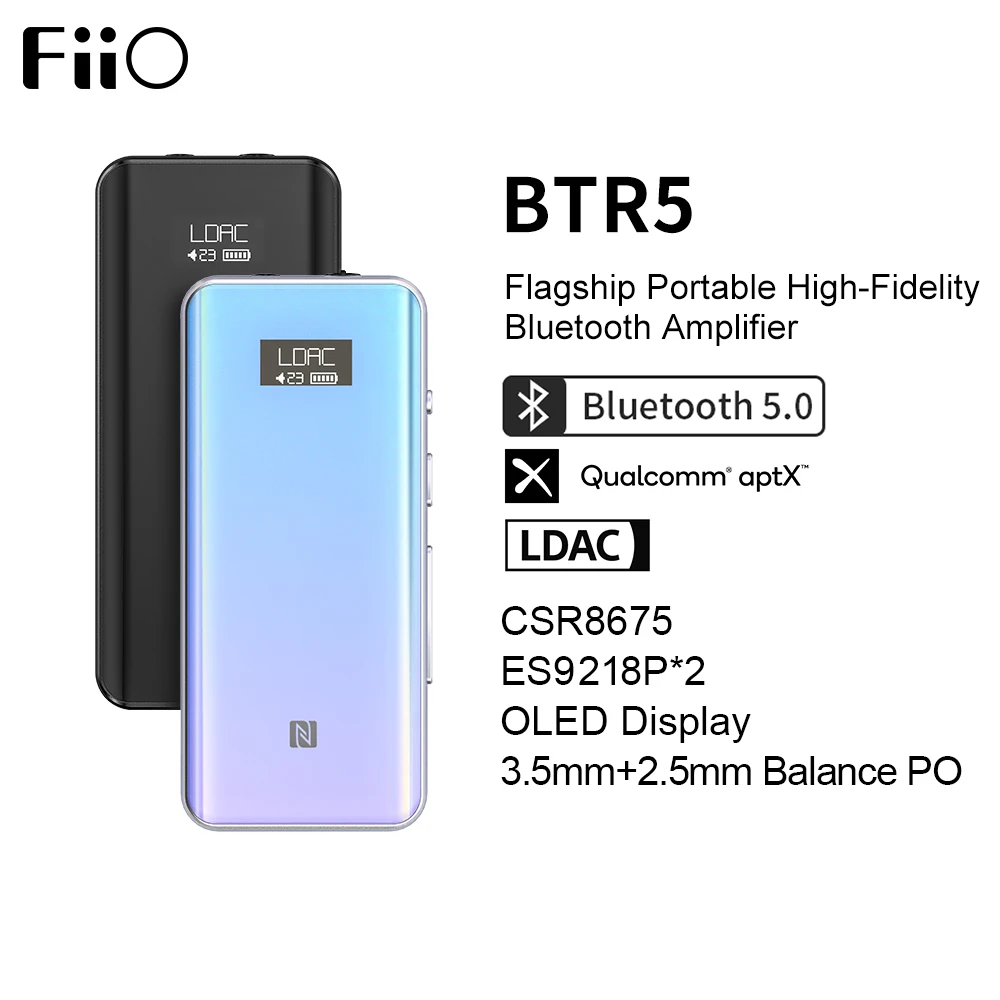 FiiO BTR5 24bit Hi Res CSR8675 Bluetooth 5 0 приемник/USB DAC/DSD256 усилитель для наушников с LDAC aptX HD (3 мм/2