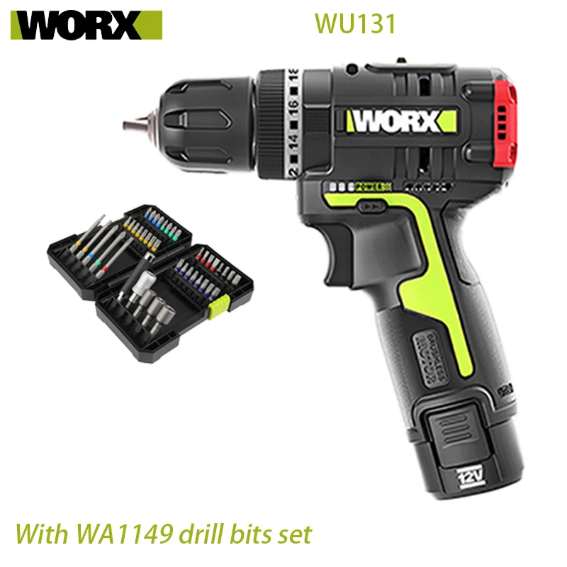 

WORX Cordless Impact Drill with 42PCS Drill Bits Set WU131 12V 30Nm Brushless motor professional tool Share battery platform