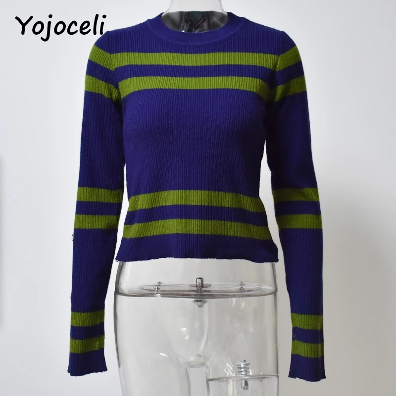 Повседневный полосатый свитер Yojoceli вязаные пуловеры женский короткий пуловер с