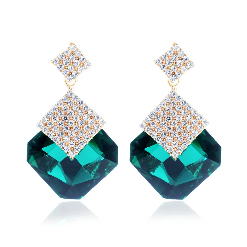 

Fashion Square Large Crystal Women's Earrings Cute Girl Multicolor Simple Glamour Drop Earring Party Free Shopping Gift Jewelry
