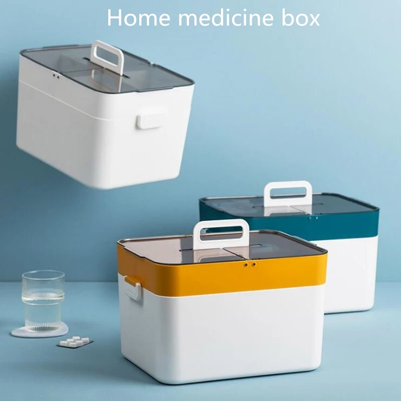 

Портативные медицинские коробочки, 2 слоя, большая емкость, медицинский ящик для хранения, аптечка первой помощи