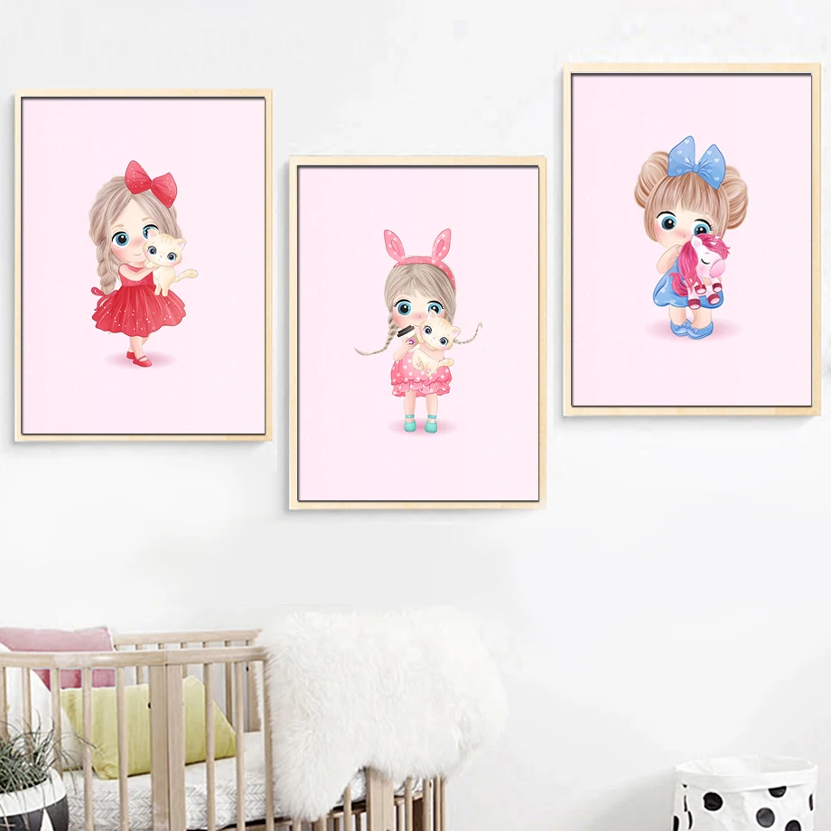 Милые животные цветные единороги каракули девушка детская настенная Картина на