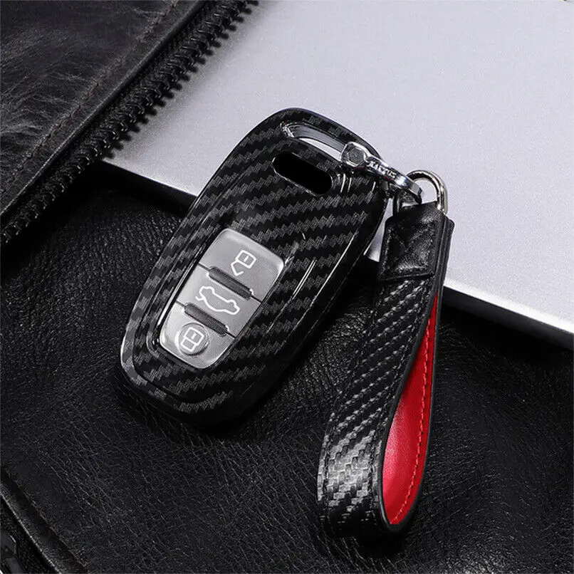 

Carbon Fiber Remote smart Key Fob Case Cover With Key Chain For Audi A3 A4 A5 A6 A7 A8 Q5 Q7 TT TTs TT RS