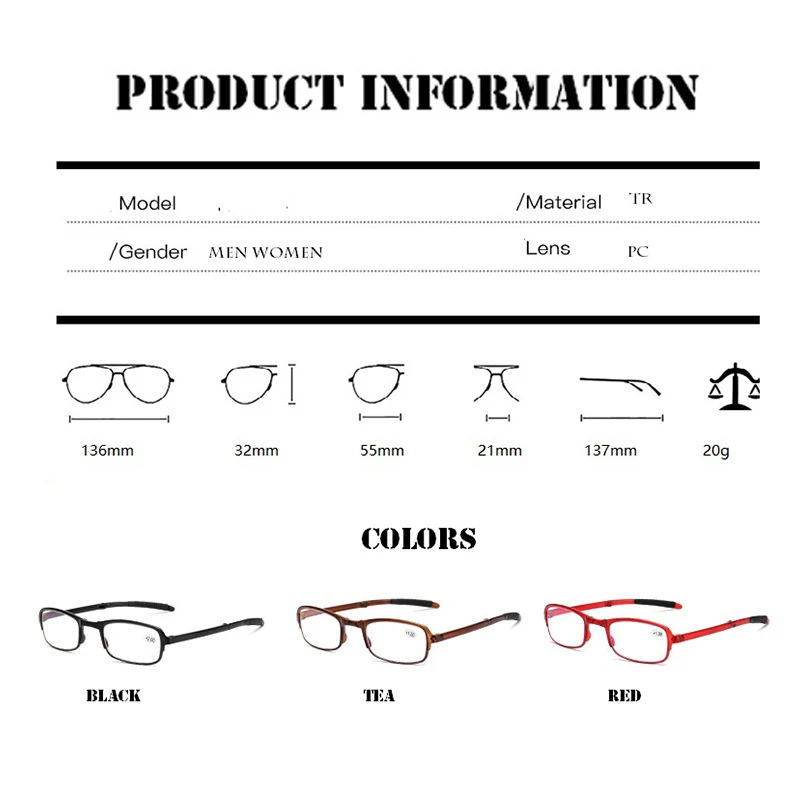 

Design Reading Glasses Men Women Folding Spectacles Spectacles Frame TR Glasses +1.0 +1.5 +2.0 +2.5 +3.0 +3.5 +4.0