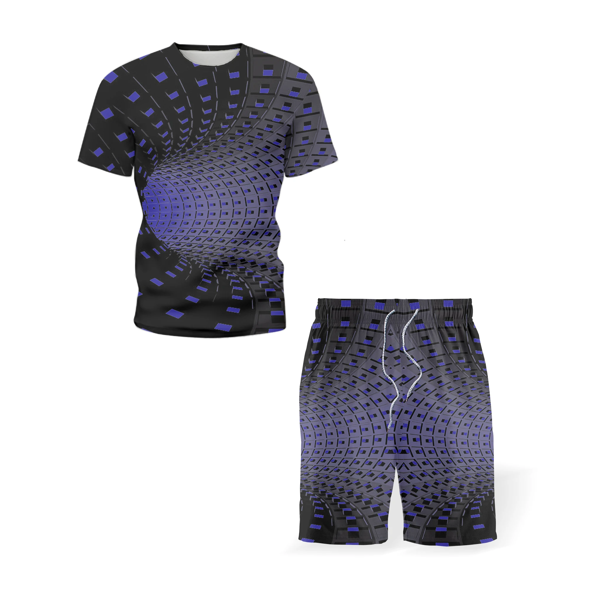 

Tracksuit summer short-sleeved casual T-shirt men's sports 3D printing three-dimensional T-shirt top + sports men's suit S-5XL