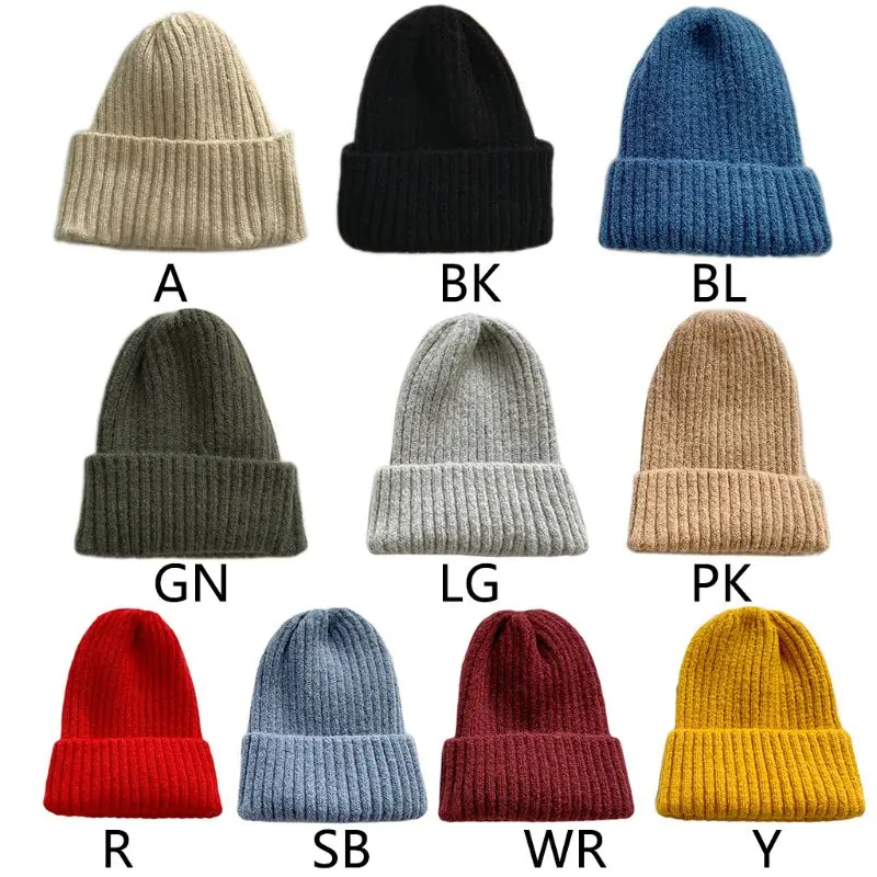 

Women Men Winter Ribbed Knitted Beanie Hat Unisex Solid Candy Color Cuffed Casual Outdoor Ski Warm Stretchy Skull Cap 10 Colors