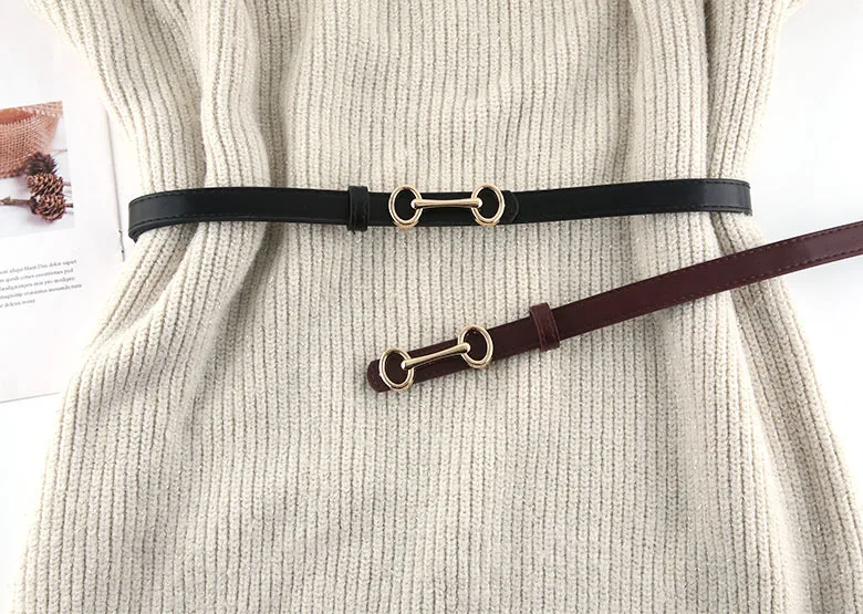 

Women Belts Bright PU Leather Metal Buckle Adjustable Belt Ladies Thin Black Waist Strap Belt Waistband For Dress
