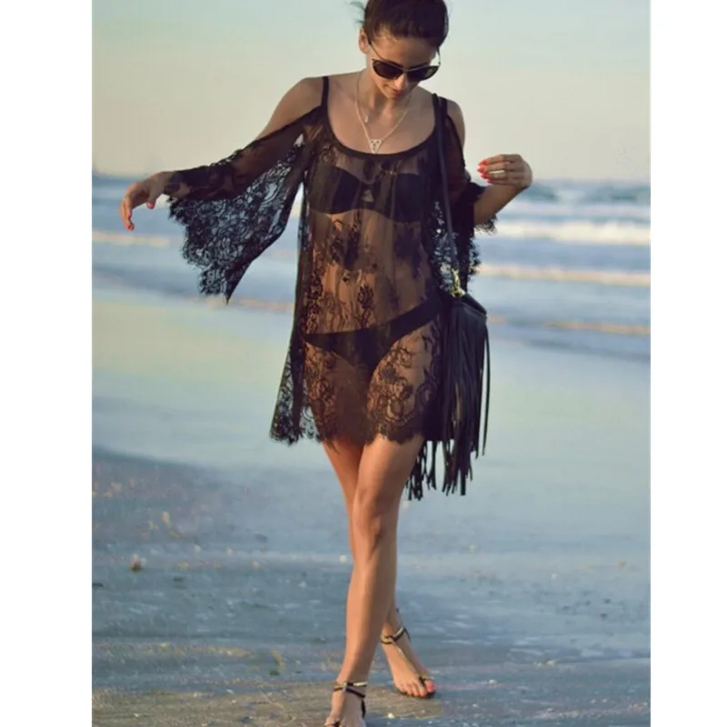 Женское платье туника со шнуровкой пляжная одежда парео черно белая Летняя