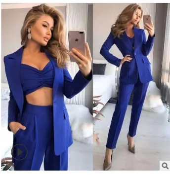 

European and American new style slim female mid-length temperament commuting long-sleeved small suit loose three-piece suit