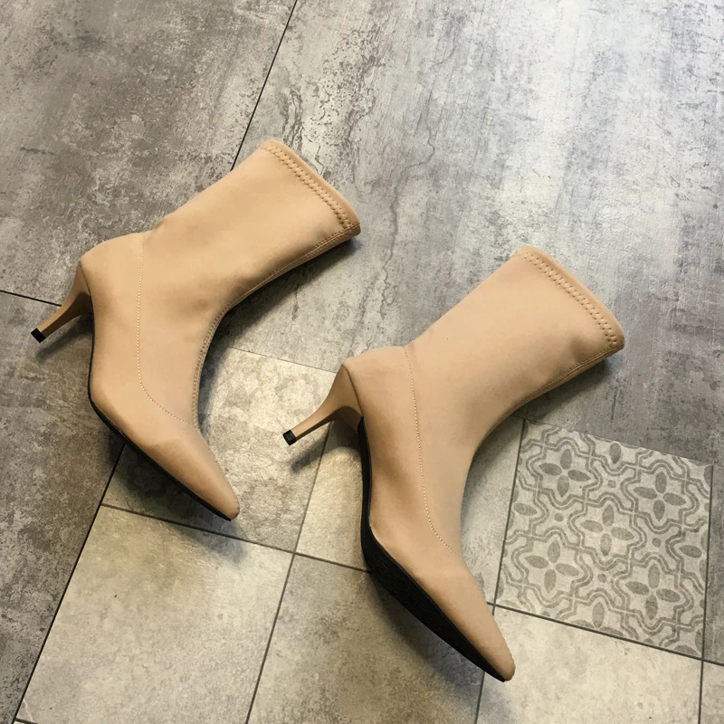 Bootee/ г.; женские сапоги; чулки; Брендовая женская обувь; ботинки на шнуровке; дамские носки; модные резиновые сапоги на высоком каблуке с острым носком; сезон осень-зима