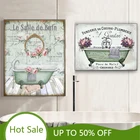 Винтажная потертая викторианская Ванна WTQ во французском стиле, настенная Картина на холсте, постеры с цветочным принтом для ванной, домашнее украшение, картина