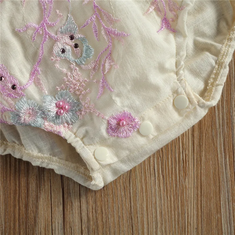 

0-24M Summer Princess Baby Girls Rompers Sweet Lace Flower Print Ruffles Short Sleeve Tassel Backless Jumpsuits Baby Girl Romper