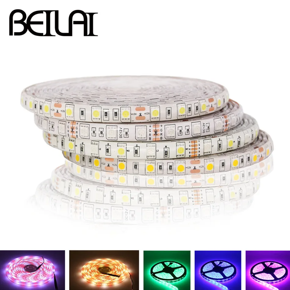 Цветная (RGB) Светодиодные ленты 5050 DC12V RGB Luz Водонепроницаемый 5 м 300LED RGBW/RGBWW Гибкая