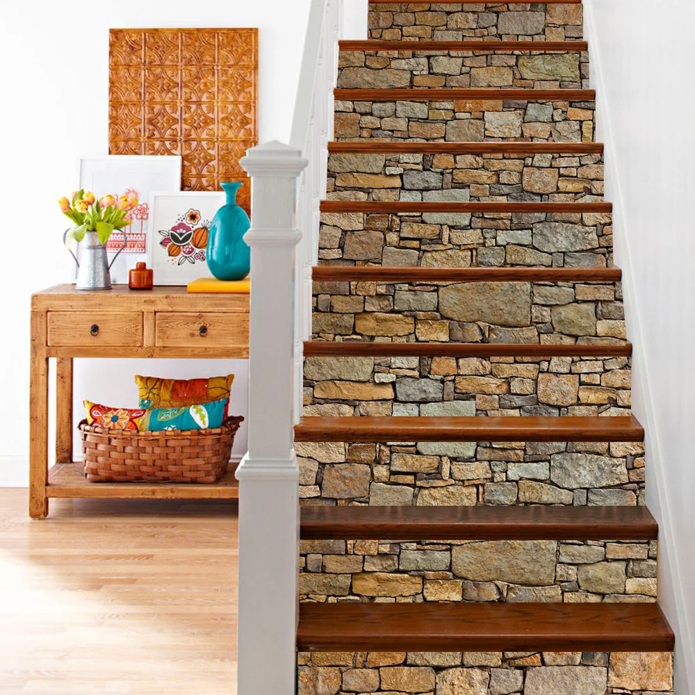 

Nordic Stone Brick Stair Floor Sticker Self-adhesive 3D Stair Sticker Tiles Decals PVC Wallpaper Removable Home Decor